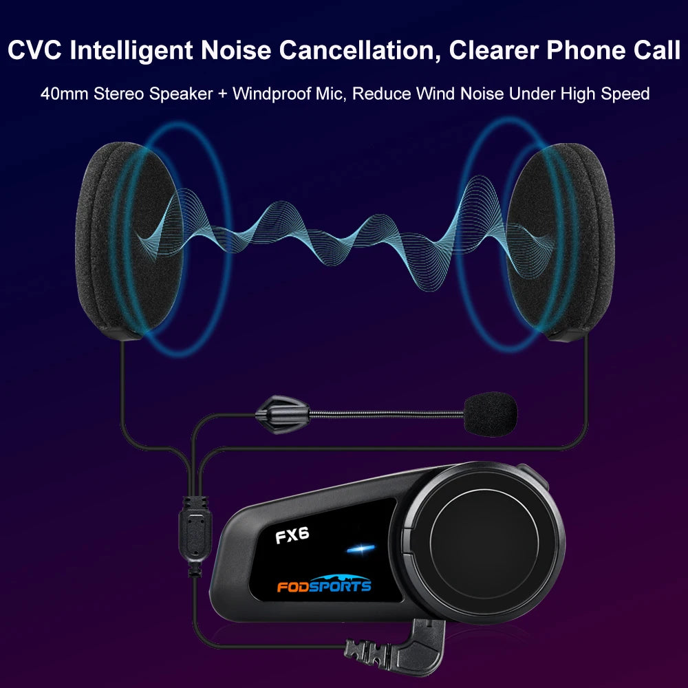 Motorfietsintercom - Helmintercom - MotorfietshelmHeadset - Bluetooth Helmintercom - Helm - Motorfietsaccessoires - 6 Rider - Waterdicht - BT 5.0 intercom met FM-radio - QUORE