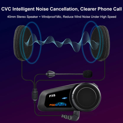Motorfietsintercom - Helmintercom - MotorfietshelmHeadset - Bluetooth Helmintercom - Helm - Motorfietsaccessoires - 6 Rider - Waterdicht - BT 5.0 intercom met FM-radio - QUORE