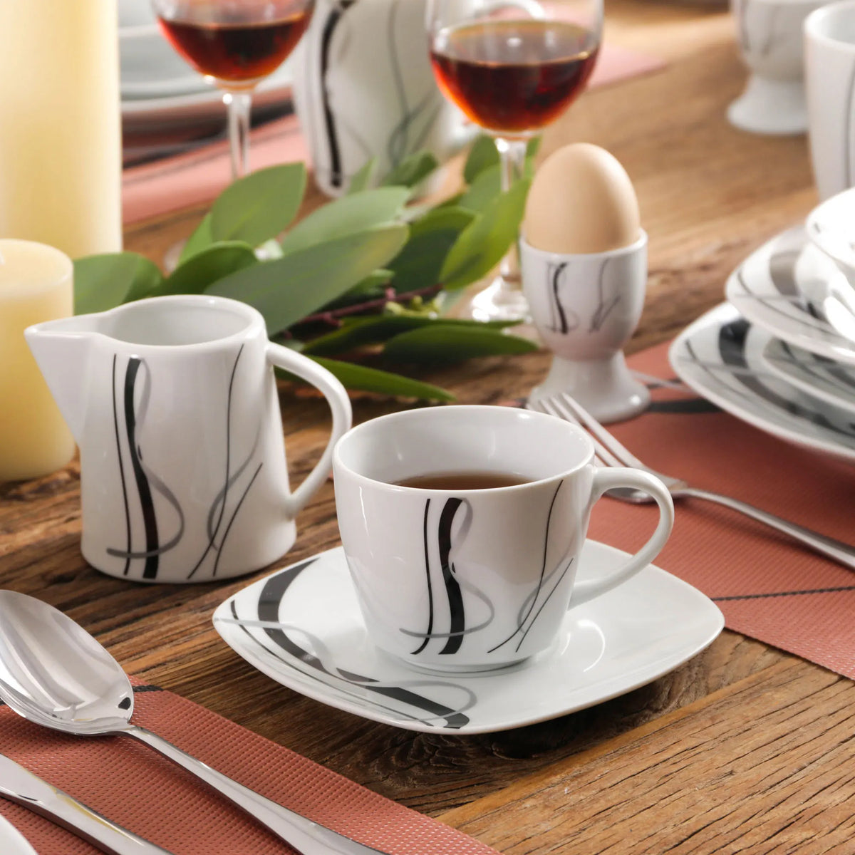 VEWEET 50/100-Piece Porcelain Dinner Set with Egg Cup,Cup&Saucer,Mug,Dessert&Soup&Dinner Plate,Bowl,Milk Jug,Sugar Pot Set