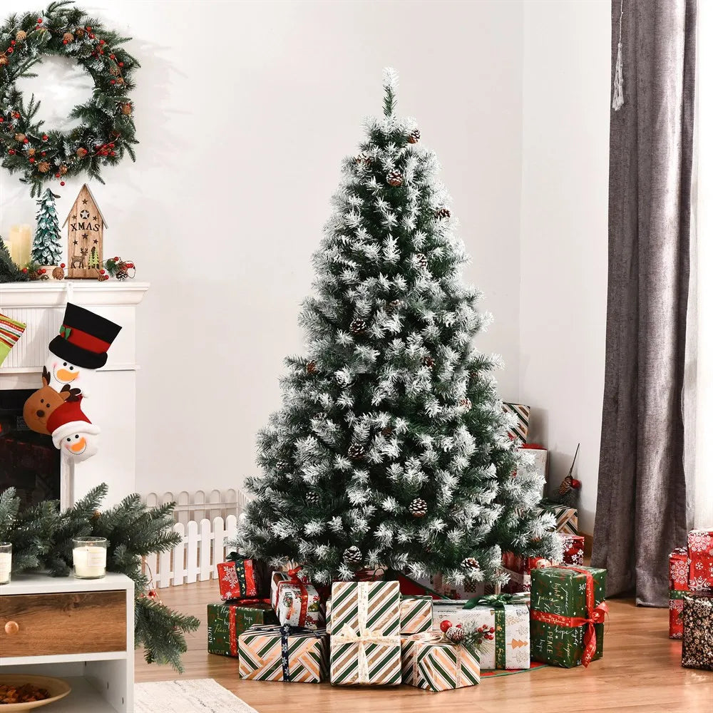 Homcom - Artificial Christmas Tree - Plastic Christmas Tree - Triumph Tree - PVC Leaf Tree - For Home Decoration, Garden, Shopping Mall and Restaurant - 1.8m - With Snow - Vegetable