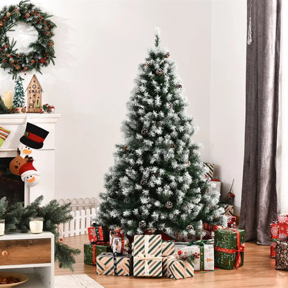Homcom - Artificial Christmas Tree - Plastic Christmas Tree - Triumph Tree - PVC Leaf Tree - For Home Decoration, Garden, Shopping Mall and Restaurant - 1.8m - With Snow - Vegetable