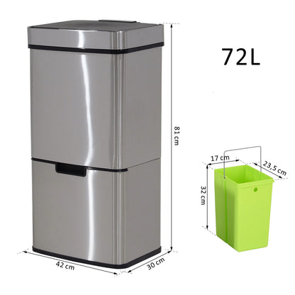 Automatische Afvalemmer – Prullenbak Met Sensor – Slimme Vuilnisbak – Afvalcontainer – Afvalscheider – 72 Liter Inhoud – Roestvrijstaal Look