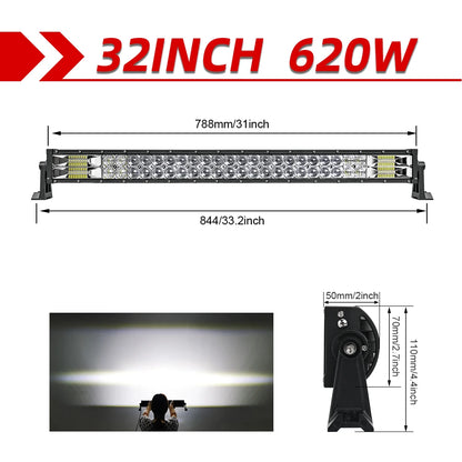 Lichtbalk voor Auto & Vrachtwagens - Krachtige LED Verlichting - Eenvoudige Installatie - 32 Recht zonder Draad - 70000LM/620W
