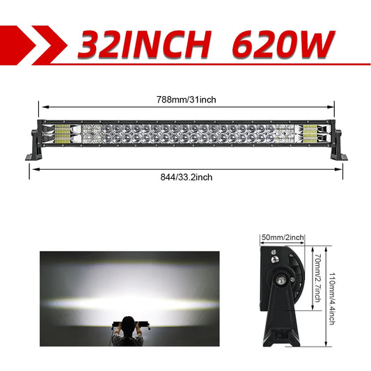 Lichtbalk voor Auto & Vrachtwagens - Krachtige LED Verlichting - Eenvoudige Installatie - 32 Recht zonder Draad - 70000LM/620W
