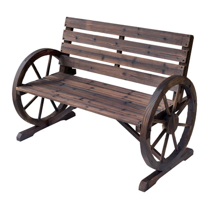 Tuin Bank - Tuinbank Hout - Tuinbanken - Garden Furniture - Rustieke Houten Tuinbank met Wagenwiel-Armleuningen - 2-Zits Bank van Vurenhout - QUORE