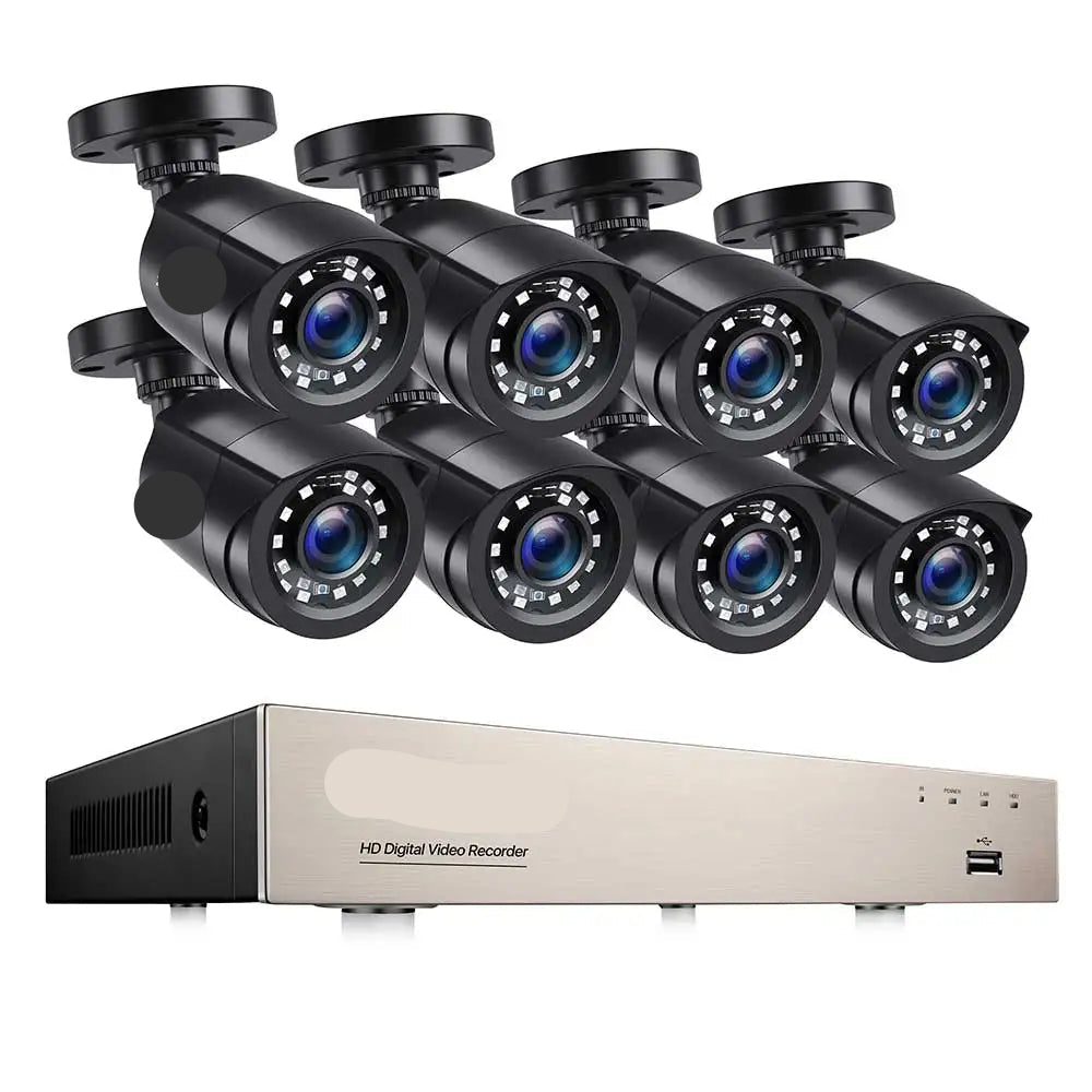 Beveiligingscamera - Camerabewaking - Draadloze Camera - Buiten Camera met Nachtzicht - 1080P Full HD - IP66 Weerbestendig - 8 Stuks Bullet Outdoor & Indoor - H.265+ – 8 Kanaals - Zwart - QUORE
