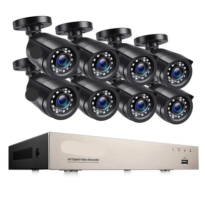 Beveiligingscamera - Camerabewaking - Draadloze Camera - Buiten Camera met Nachtzicht - 1080P Full HD - IP66 Weerbestendig - 8 Stuks Bullet Outdoor & Indoor - H.265+ – 8 Kanaals - Zwart - QUORE
