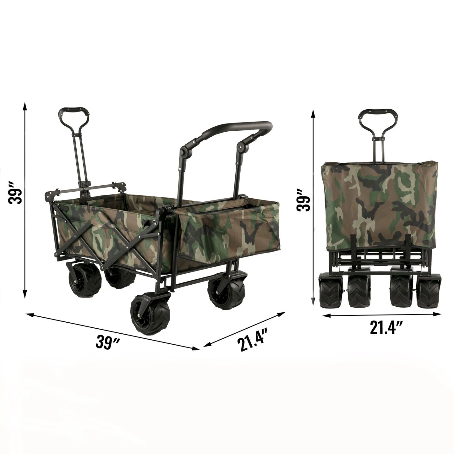 Bolderkar - Bolderwagen - Opvouwbare - Tuinkar - Tuinwagen - Tuintrolley - met Verstelbare Handgreep en Afneembare Luifel - Oxford Stoffen Winkelwagen - voor Outdoor, Camping & Strand - Bolderkarren - Karretje -Draagvermogen 100kg - Camouflage