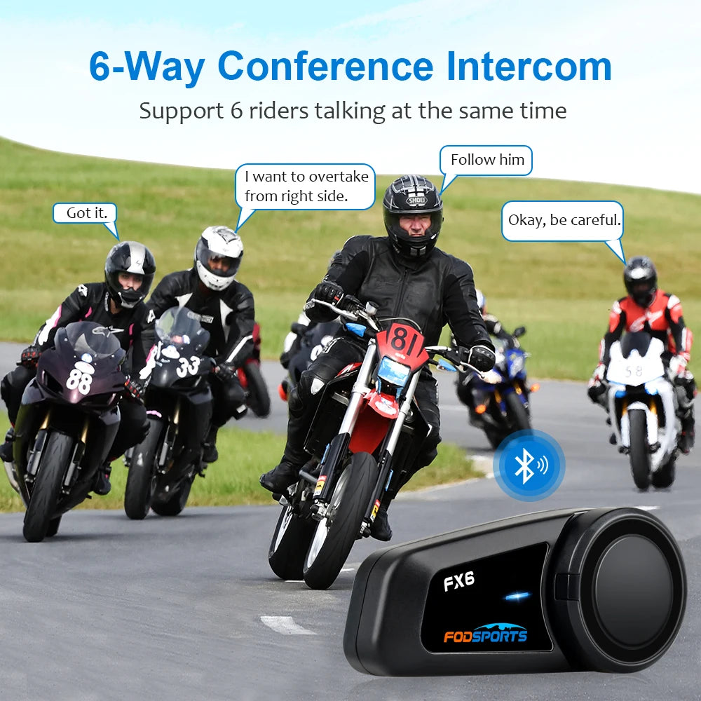 Motorfietsintercom - Helmintercom - MotorfietshelmHeadset - Bluetooth Helmintercom - Helm - Motorfietsaccessoires - 6 Rider - Waterdicht - BT 5.0 intercom met FM-radio - QUORE