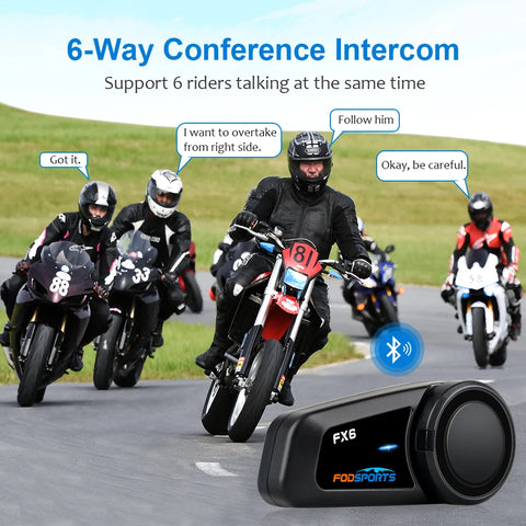 Motorfietsintercom - Helmintercom - MotorfietshelmHeadset - Bluetooth Helmintercom - Helm - Motorfietsaccessoires - 6 Rider - Waterdicht - BT 5.0 intercom met FM-radio