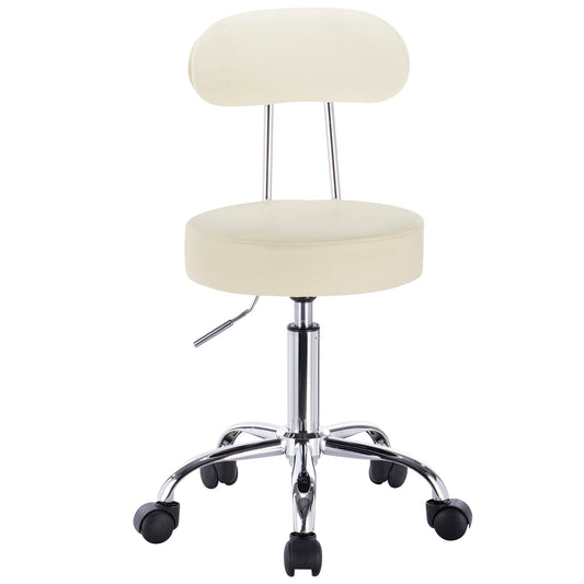 Bureaustoel - Salon - Verstelbare Hoogte - Ergonomische stijl - Rugleuning - Kunstleer - 360° Rotatie - Draaibare - Comfortabel - Crème - QUORE