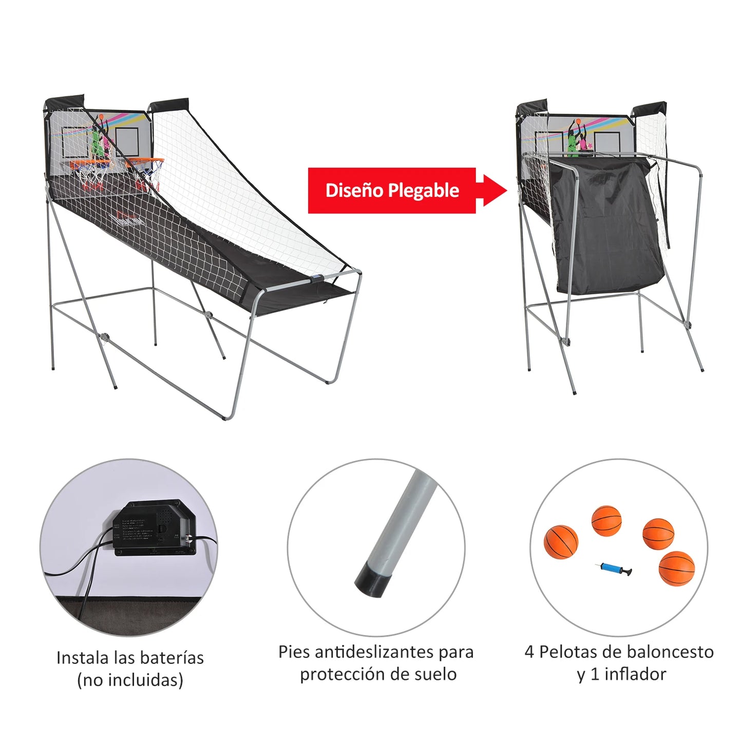 Draagbare Basketbalset – Basketbalring – Basketbalbord – Basketbalspel – Basketbalstandaard – Inclusief Elektronisch Scorebord – Stevig Stalen Frame - QUORE
