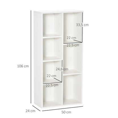 Boekenkasten - Boekenplank - Wandplank - Boekenplank - Opbergrek Organizer - 50x24x106 cm - 7 vakken - voor Slaapkamer en Kantoor - Wit - QUORE
