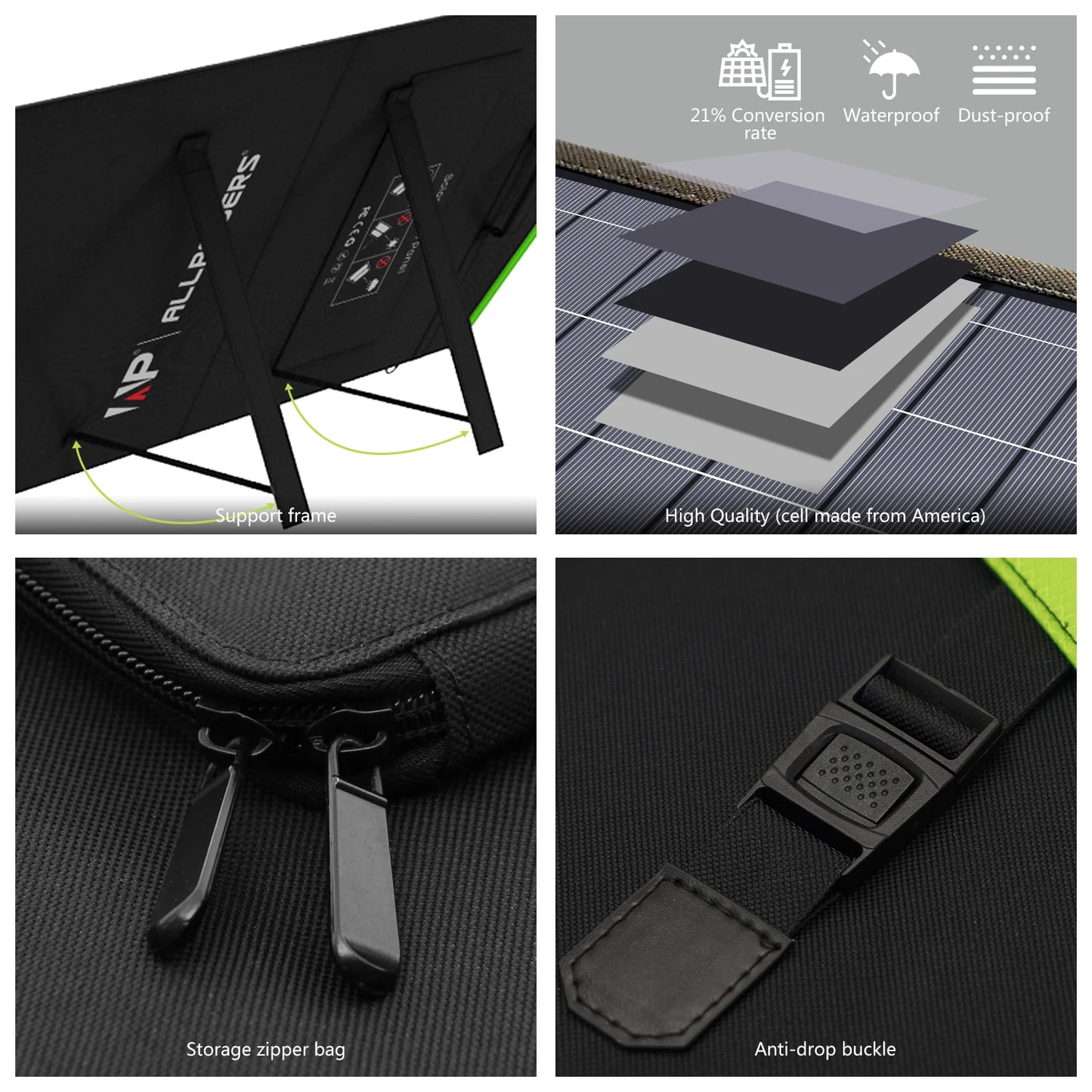 AllPowers - AP-SP-029-BLA - Zonnepaneel - Opvouwbaar zonnepaneel - zonnepanelen compleet pakket - Polykristallijn silicium - 140W - Zwart - QUORE
