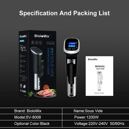 Sous Vide Kokers - 1200W 220V - Onderdompeling Circulatiepomp - Vacuüm Slowcooker -Met LED digitaal display - IPX7 - QUORE