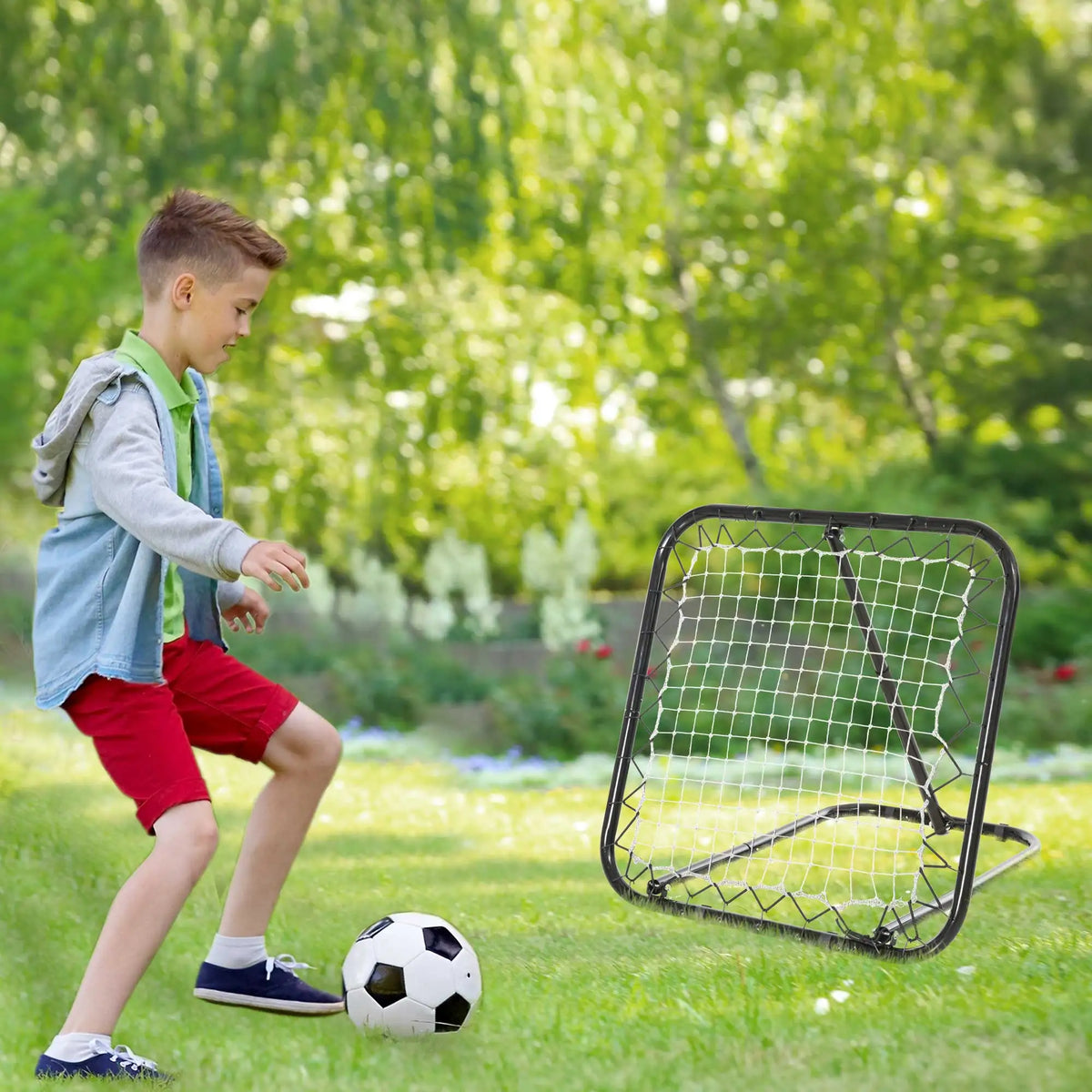 Voetbaldoel - Voetbalnet Voor Voetbal - Doelpaal - Junior Sporttraining - Verstelbaar - Opvouwbaar - Draagbaar - Voetbalnet voor Kinderen - 5 level hoek - Zwart - QUORE
