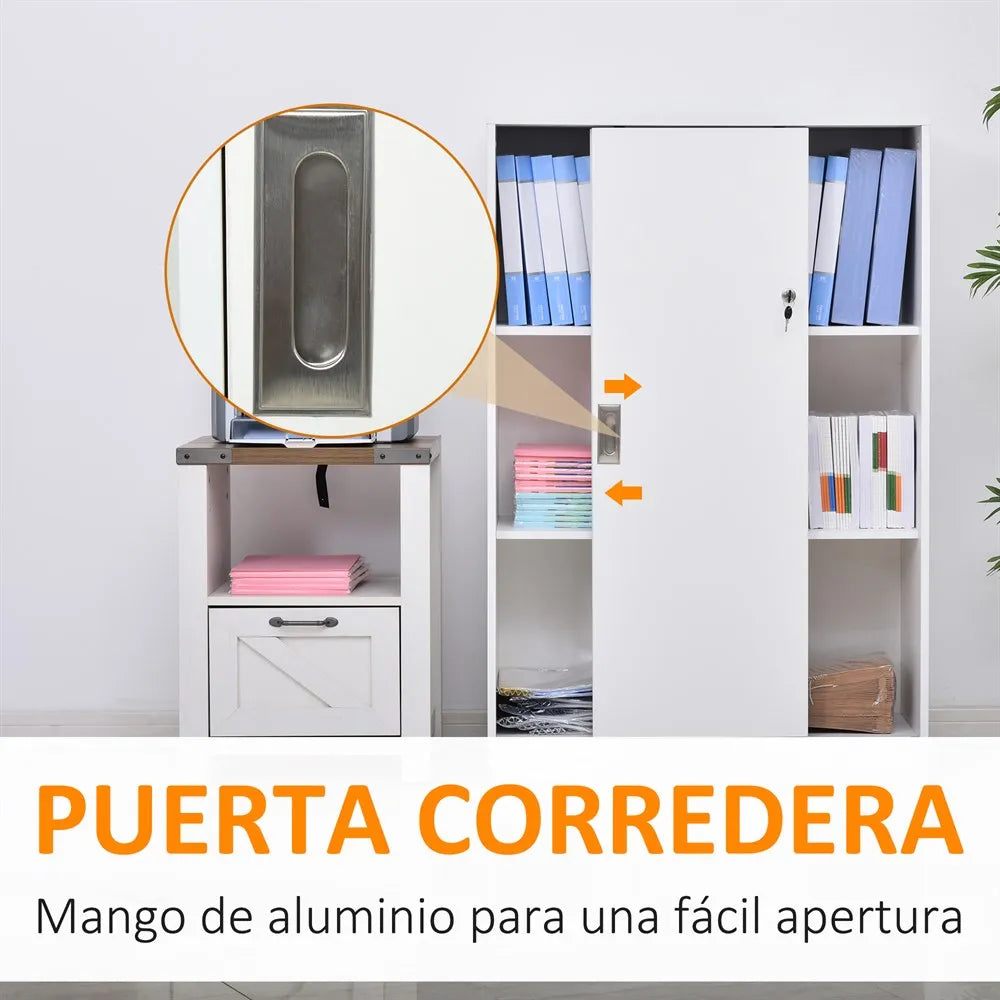 Kast Met Schuifdeuren – Opbergkast – Bureaumeubel – Documentenkast – Slot Met Sleutel – Duurzaam E1 Spaanplaat – Drie Binnenplanken - 80 x 40 x 120 cm - Wit - QUORE