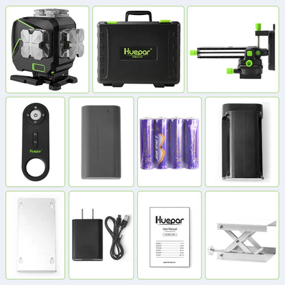Huepar S03DG 12 Lines Green Laser Level 3D Self-leveling Horizontal & Vertical LCD Display/Bluetooth/ Remote Control Hard Case