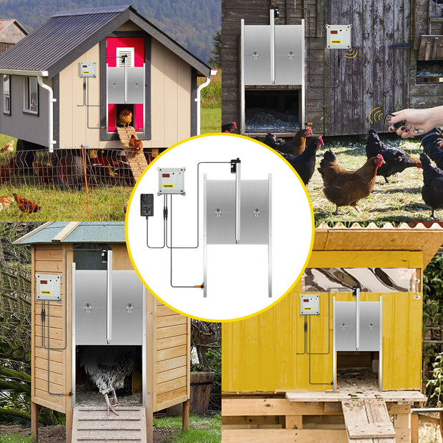 Vevor - Kippenhok -Kippenhok Automatische Deur - 110-220V - met Lichtsensor, 2 Afstandsbedieningen Opening- voor Kippenboerderij en Honden