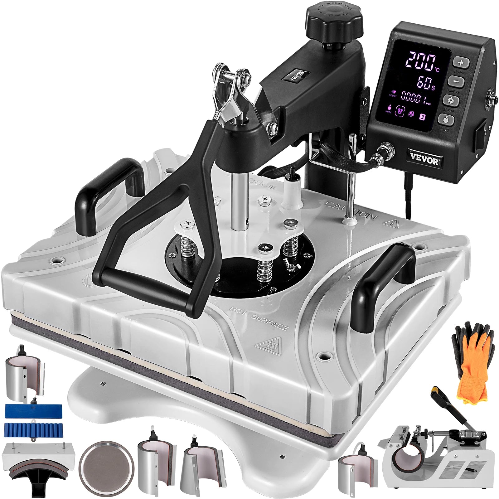 Multifunctionele Heat Press Machine – Hittepers – Transferpers – Textielpers – 10-in-1 Accessoires – 30x38 Cm Verwarmingsplaat – 360° Draaibaar - QUORE