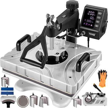 Multifunctionele Heat Press Machine – Hittepers – Transferpers – Textielpers – 10-in-1 Accessoires – 30x38 Cm Verwarmingsplaat – 360° Draaibaar - QUORE
