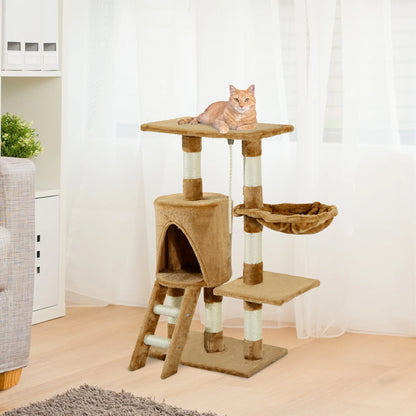 Kattenboom - Krabpaal - met Nest Platform - Kennelladder - Perfect voor  Een Dutje Doen - Sporten - Spelen - Spaanplaat - Zacht pluche - Sisaltouw - 55 x 30 x 95 cm - Bruin - QUORE
