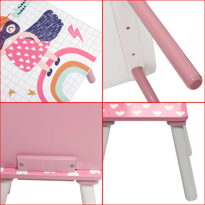 Kindertafel - Kindermeubilair - Kindertafel en Stoelen Set – Houten Speeltafel met 2 Stoelen - Sterk en Duurzaam - Perfect voor Tekenen - Spelen - Eten – Kindermeubilair - voor Slaapkamer - Speelkamer - 60x60x44 cm - Roze - QUORE