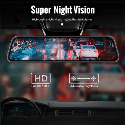 Dashcam voor Auto - 10 Inch Touchscreen Spiegelcamera - 1080P AHD Dashcam - Nachtzicht - Groothoek 170° - Parkeermodus - Inclusief 6M RCC BL - Zwart