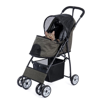 Hondenbuggy -  Wagen - Huisdieren - Vouwbare - met Grote Opbergruimte - Lichtgewicht - 360° Slijtvrije Rubberwielen - Gaasvensters - Voor Kleine Honden en Katten - Buitenwandelen - Tot 40 kg - Beige