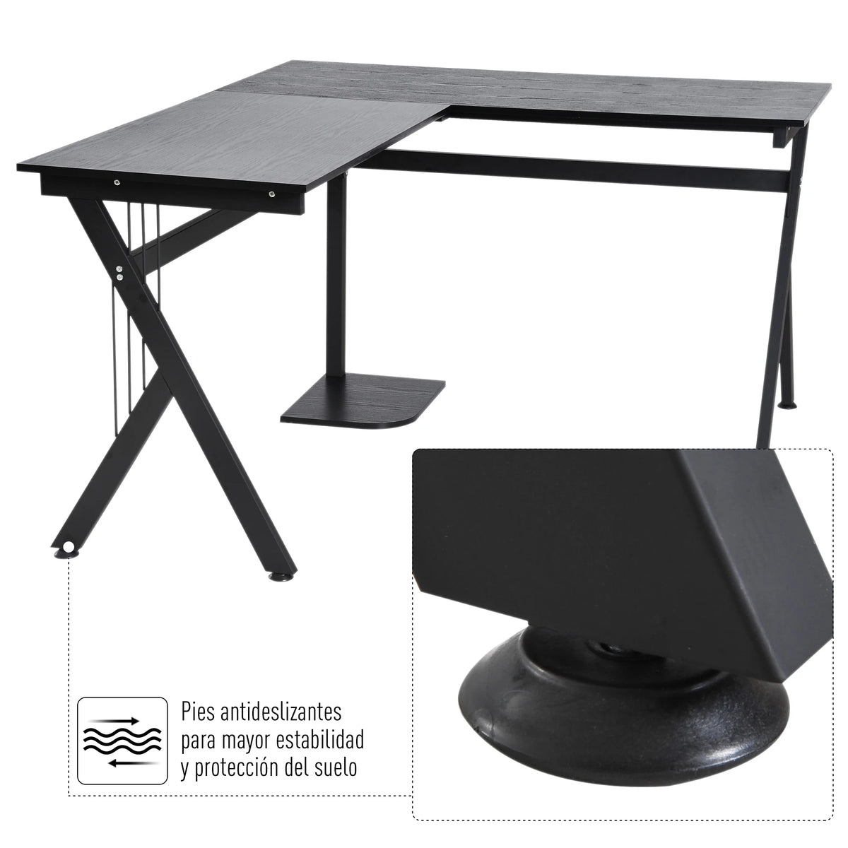 Homcom - Laptop Notebook Computer Bureau - Computer Bureau - Studeer Bureau - Laptop Tafel - Werkstation - Gaming Tafel - L Vorm - Zwart - QUORE