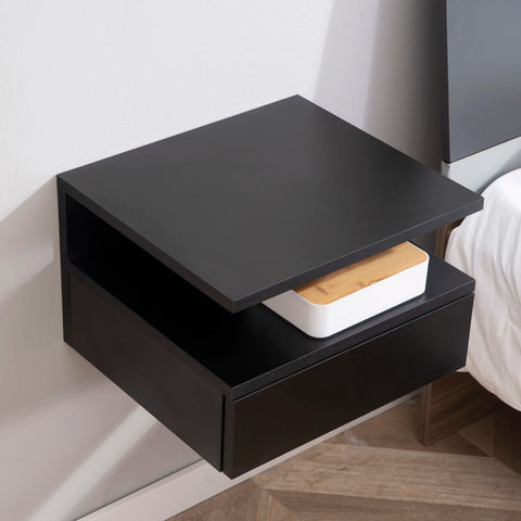 Nachtkastje - Tafel - Bed Pocket - Bedtafel - Bed Organizer - Set van 2 - 1 Lade en Legplank - Zwart