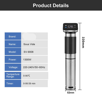 Sous Vide – Sous Vide Stick – Sous-vide kokers - Slowcookers - 5e Generatie RVS – IPX7 Waterdicht – 1100W – Smart APP Bediening – Precise Temperatuurregeling - 9008 N CTR - QUORE