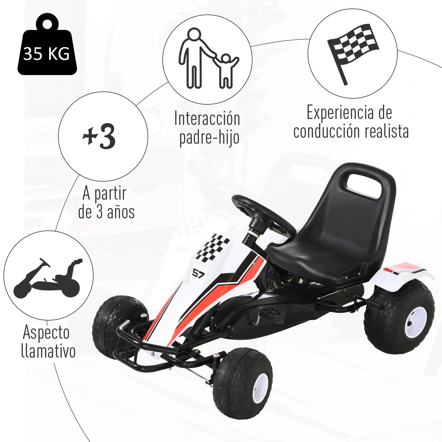 HOMCOM Go Kart to pedals for children + 3 years old with adjustable seat and brake