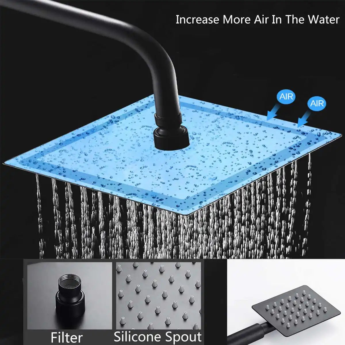 Douche - Regendouche - Douchewand - Douchekolom - Douchepanelen - Mat Regendouche Set – 3-Weg Wandmontage met Mengkraan & Opbergrek - Zwart