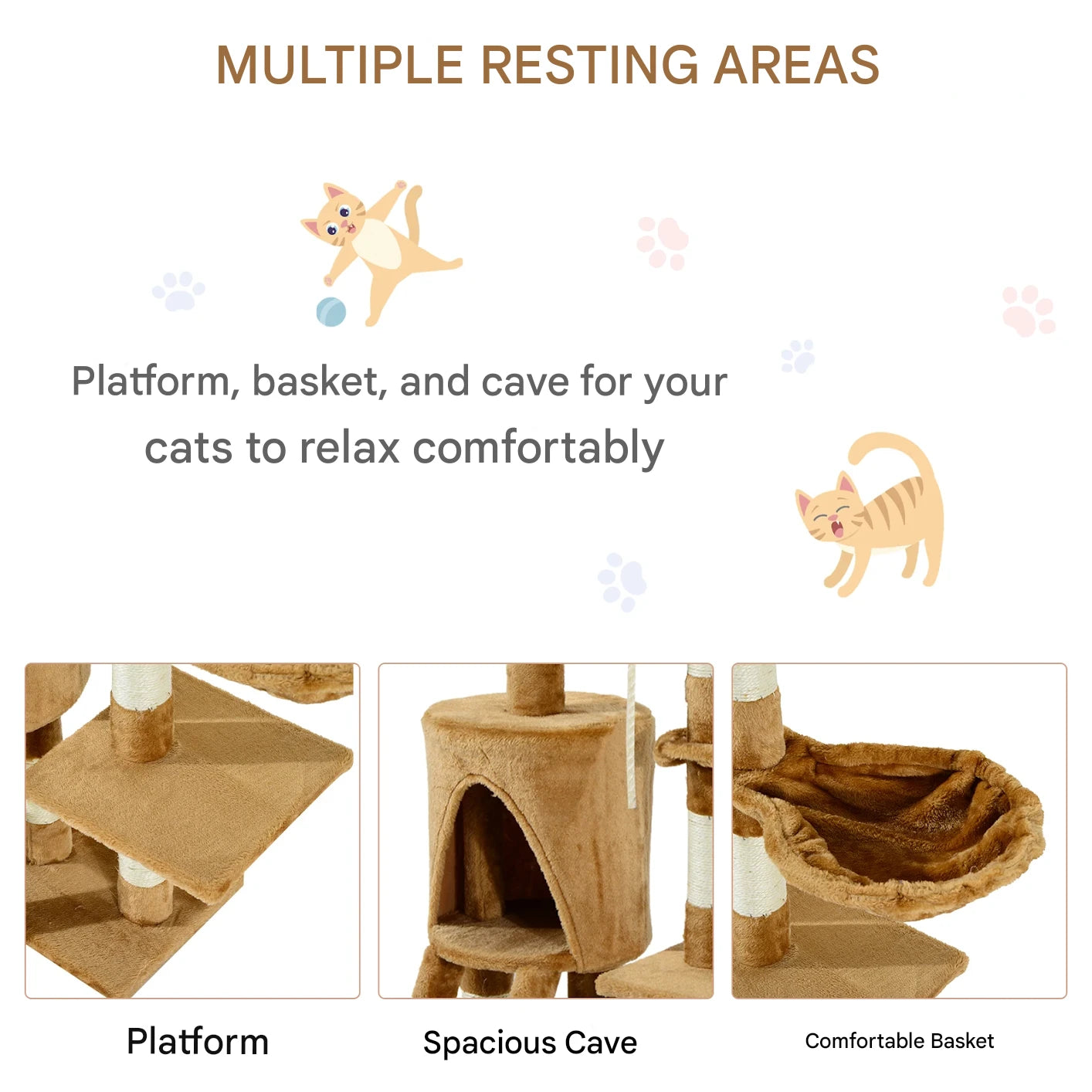 Kattenboom - Krabpaal - met Nest Platform - Kennelladder - Perfect voor  Een Dutje Doen - Sporten - Spelen - Spaanplaat - Zacht pluche - Sisaltouw - 55 x 30 x 95 cm - Bruin - QUORE