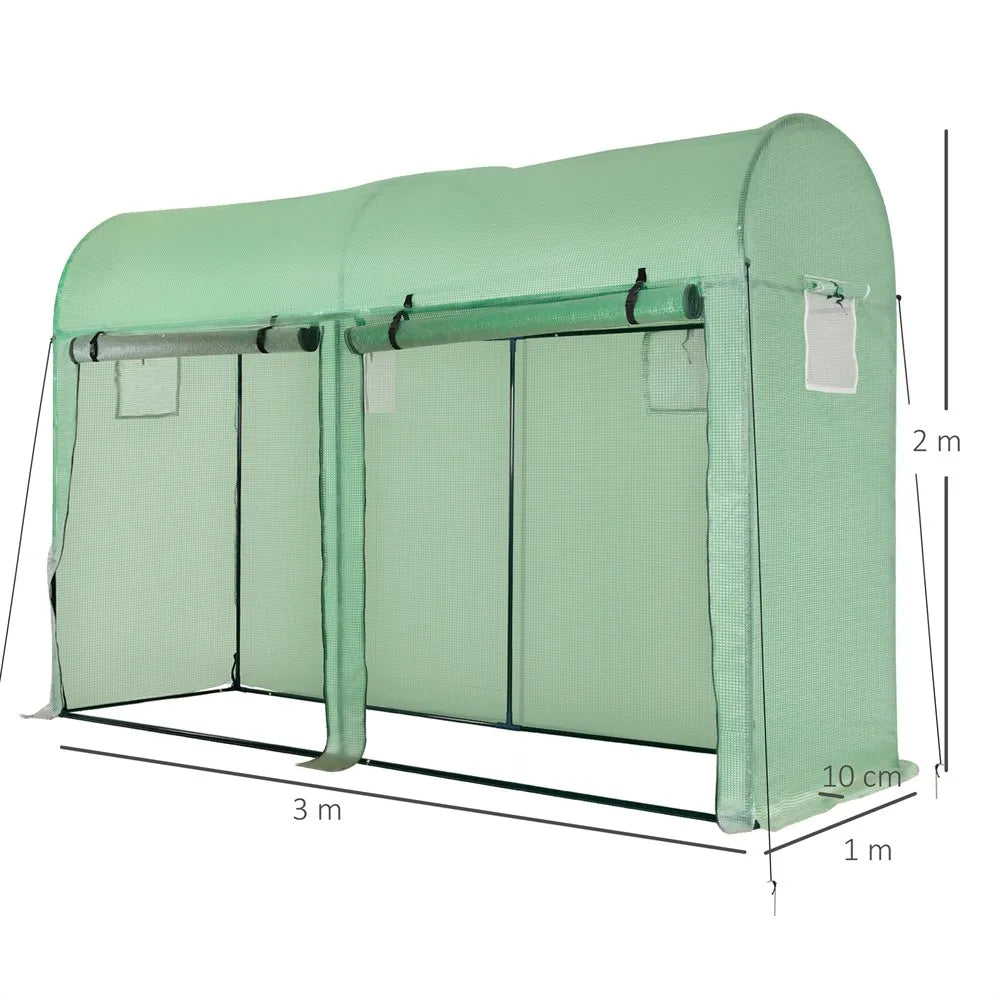 Tuinkas - Tunnelkasje - Tuinserre - 300x100x200 cm - Weerbestendige Foliekas -  met 4 Vensters & 2 Rolk deuren - Voor Groenten & Planten - Stevige constructie - QUORE