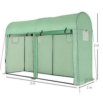 Tuinkas - Tunnelkasje - Tuinserre - 300x100x200 cm - Weerbestendige Foliekas -  met 4 Vensters & 2 Rolk deuren - Voor Groenten & Planten - Stevige constructie - QUORE