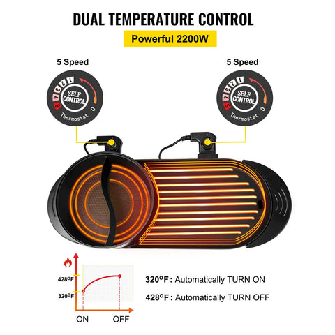 Vevor 2-in-1 Elektrische BBQ Pan Grill en Hot Pot - Krachtig 1600W - Draagbaar en Rookvrij - Afneembare Anti-aanbaklaag - BBQ - Gourmet - Grill - Kookgerei - Koken - QUORE