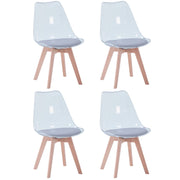 Transparante Eetkamerstoelen - Keukenstoelen - Set van 4 - Moderne - Houten Poten – Comfortabele PU Zitting - Ergonomisch design - Woonkamer - Duurzame materialen - Grijs