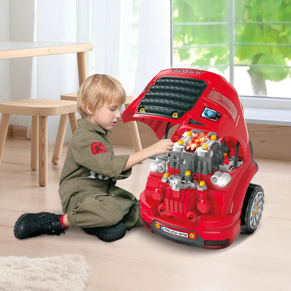 Autoschroeven - Speelgoedset - Educatief Speelgoed - 61 Stuks - voor Kinderen - met Boormachine - Grote Tractor om te Schroeven - Licht - Geluid - Motorblok Reparatiefuncties - Rood