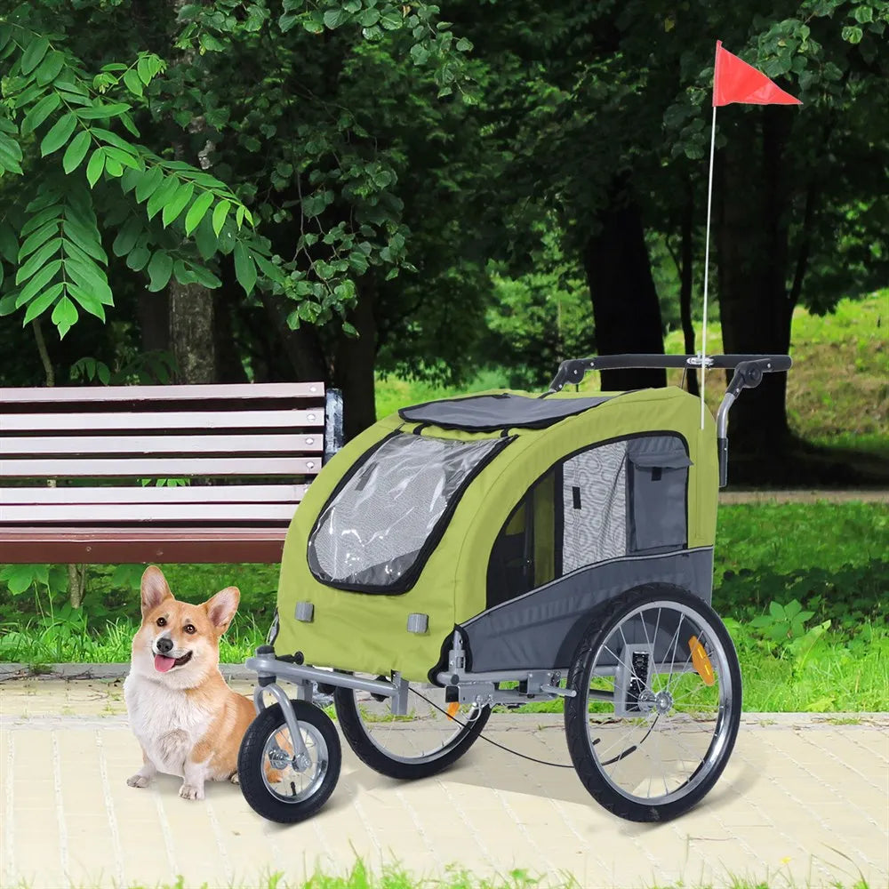Fietskar - Fietsaanhanger - Transportaanhanger - met 6 Rode Reflectoren - Draagkracht 40kg - Inklapbare Aanhanger - Dekzeil - Veiligheidsvlag - Perfect voor Dagelijks Transport - Metalen Frame - Oxford-doek - 130 x 90 x 110 cm - Groen