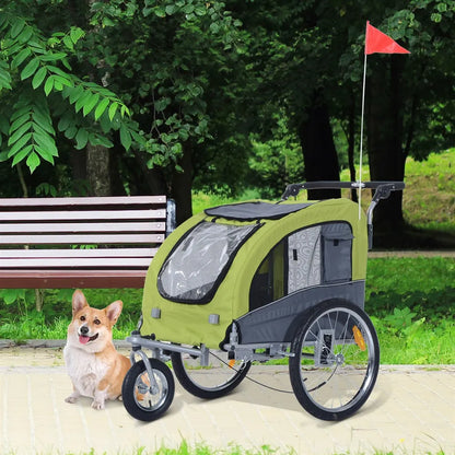 Fietskar - Fietsaanhanger - Transportaanhanger - met 6 Rode Reflectoren - Draagkracht 40kg - Inklapbare Aanhanger - Dekzeil - Veiligheidsvlag - Perfect voor Dagelijks Transport - Metalen Frame - Oxford-doek - 130 x 90 x 110 cm - Groen