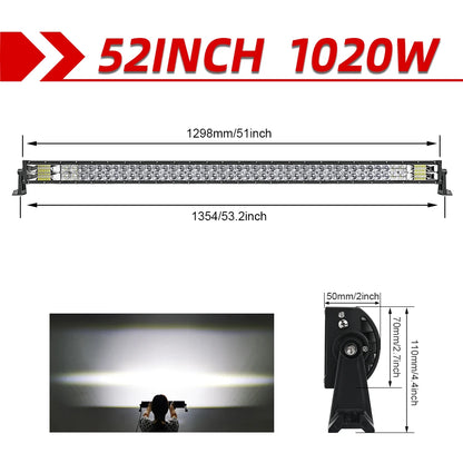Lichtbalk voor Auto & Vrachtwagens - Krachtige LED Verlichting - Eenvoudige Installatie - 52 Recht zonder Draad - 110000LM/1020W