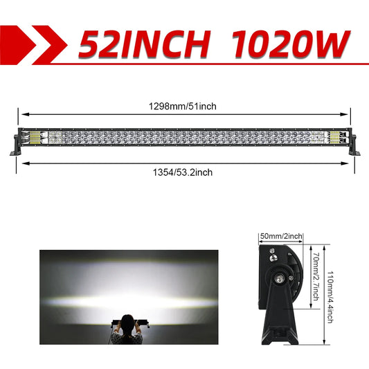 Lichtbalk voor Auto & Vrachtwagens - Krachtige LED Verlichting - Eenvoudige Installatie - 52 Recht zonder Draad - 110000LM/1020W