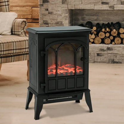 Homcom - Elektrische Haard - Tafelhaard voor Binnen & Buiten - Haard - Decoratieve Vloerverwarmingskachel - 1000-2000W - Zwart - QUORE
