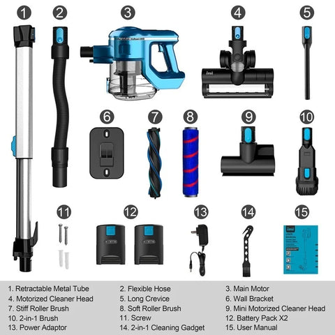 Cordless Stick Vacuum Cleaner - Stick Vacuum Cleaner - Vacuum Cleaner - Cordless Stick Vacuum Cleaner - Powerful Suction - 25Kpa - 250W - Blue