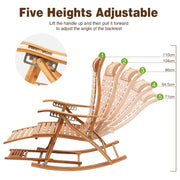 Schommelstoel - Rocking chair voor Volwassenen - Vouwbare - Indoor & Outdoor Bamboo Rocking Chair- Met Armleuningen -  Voetmassager- Voetsteun– Draagbare Deck Lounger - 96x40cm - Houten Kleur