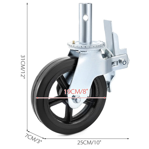 Zwarelast Zwenkwielen - met 2 Remmen - 360 graden rotatie - 8 x 2 Inch - Pak van 4 - Rubberen Trolley Wielen - QUORE