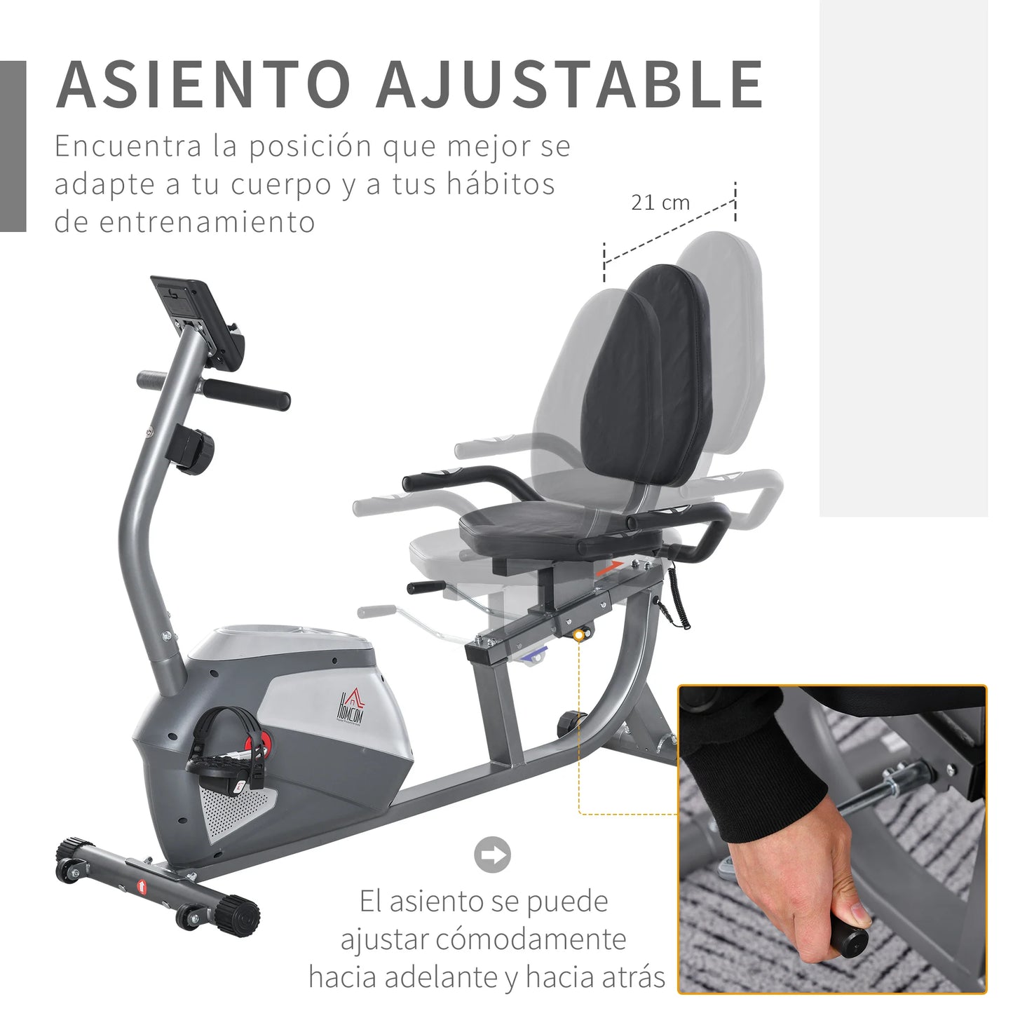 Ligfiets Hometrainer – Ergometer Fiets – Fitnessfiets – Trainingsfiets – Recumbent Bike – Verstelbaar Zitje Met Rugsteun – 8 Niveaus Magnetische Weerstand - QUORE
