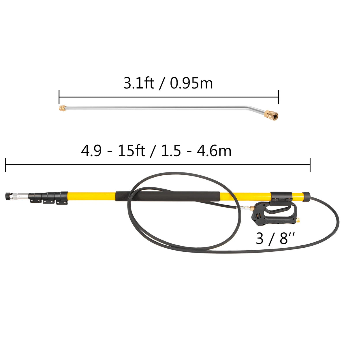 Hogedrukreiniger - Hogedrukspuit -Accessoires voor hogedrukreinigers -Telescopische hogedrukreinigerstang - 4000psi met riem 3/8” - 5-18 ft - voor hogedrukreinigersproeier - QUORE